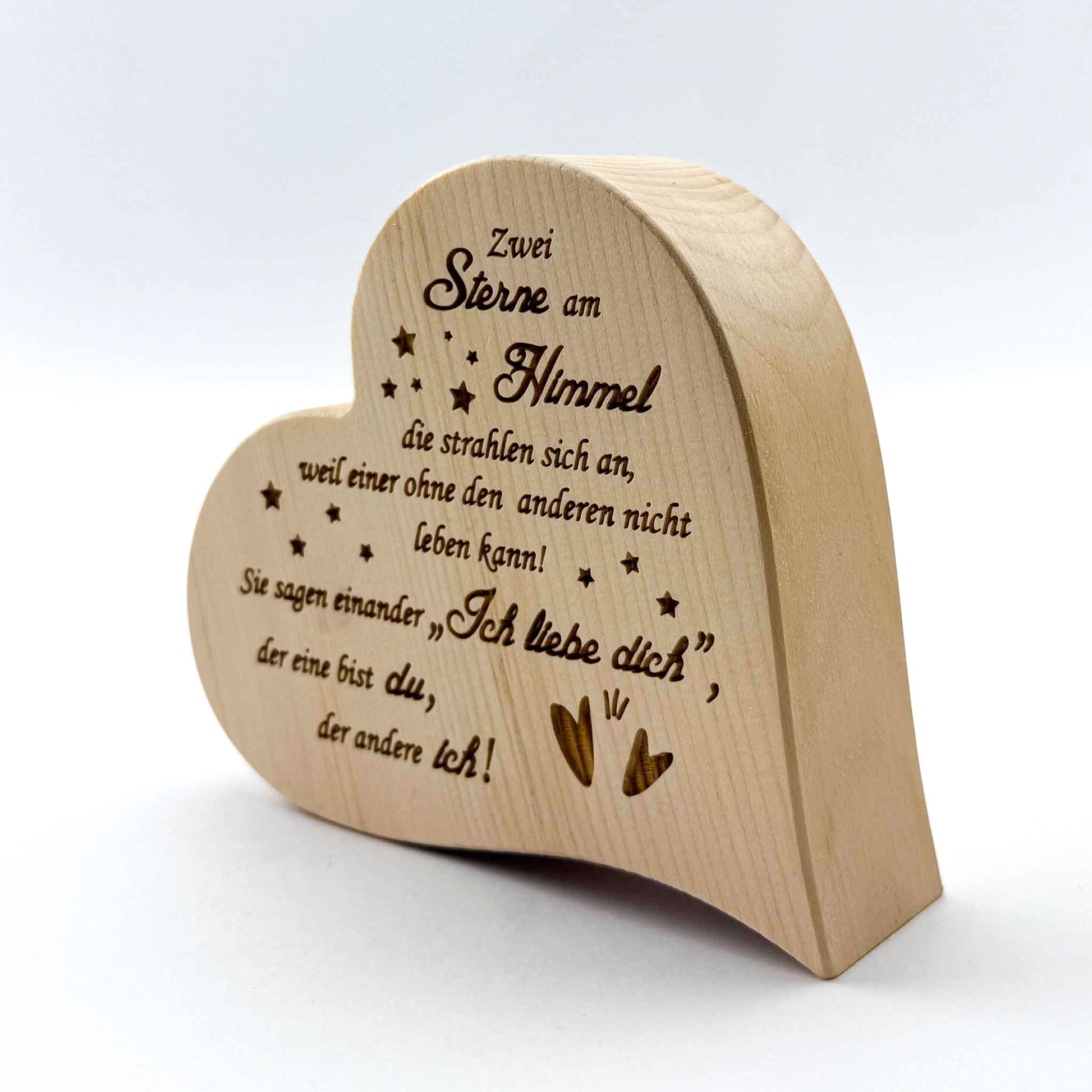 Zirbenherz mit Gravur "Zwei Sterne am Himmel ..." - Ellmauer Zirbenwelt
