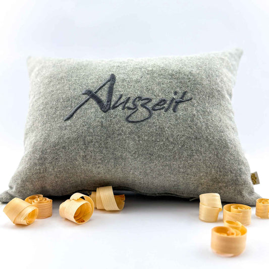 "Auszeit" Design-Zirbenkissen Anthrazit