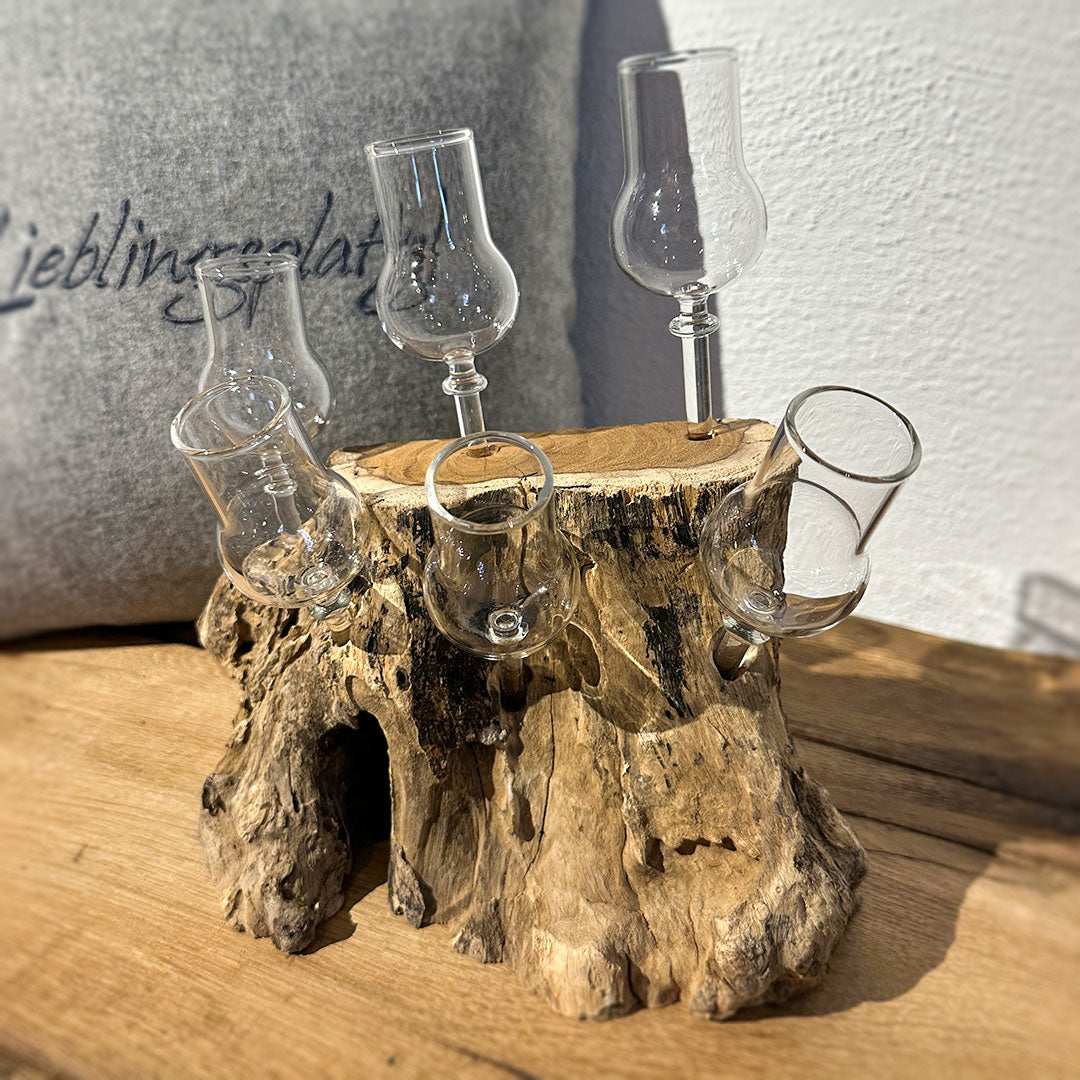 6er Schnapsglas-Set mit Wurzelholz