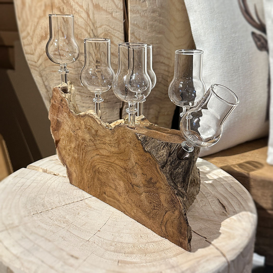 6er Schnapsglas-Set mit Wurzelholz