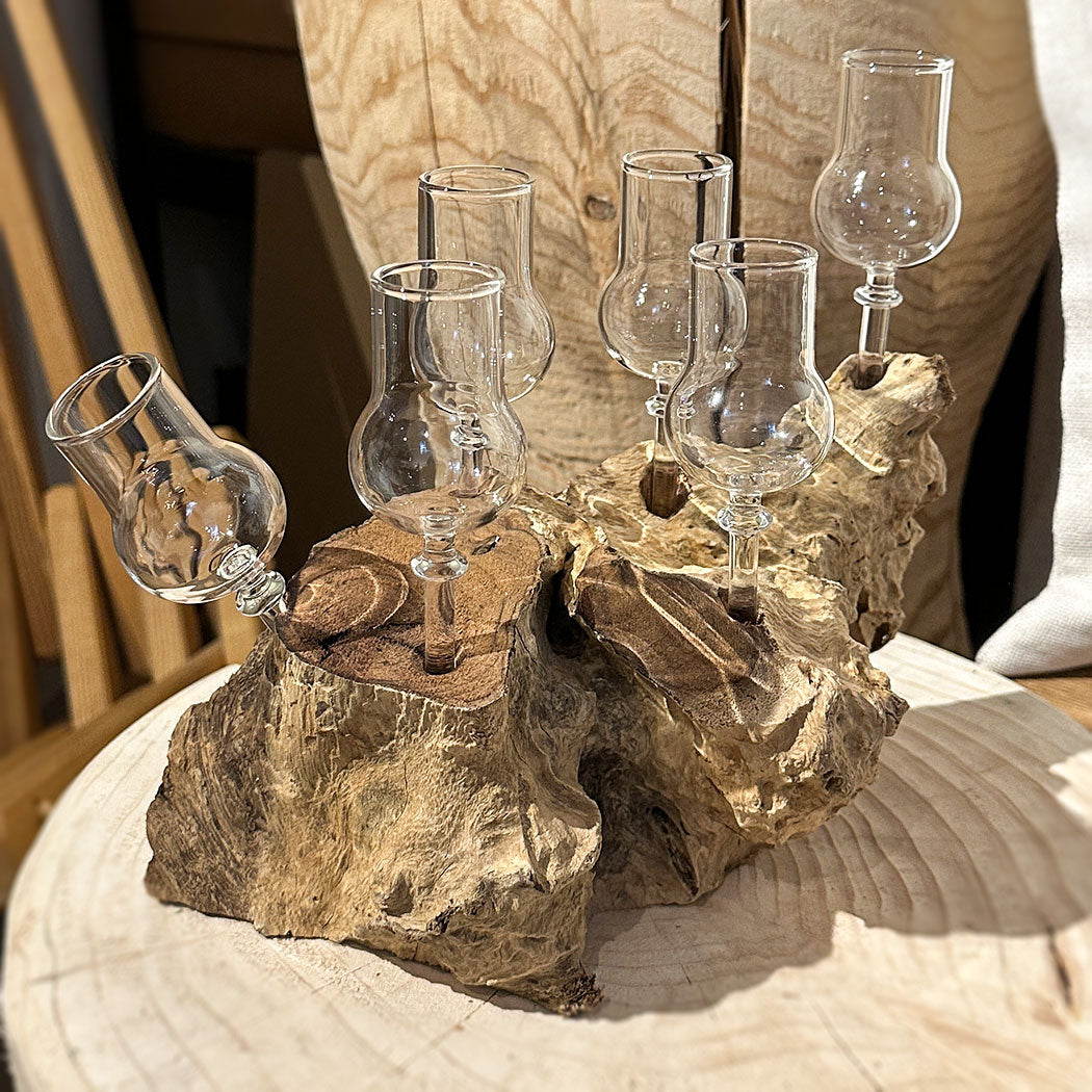 6er Schnapsglas-Set mit Wurzelholz